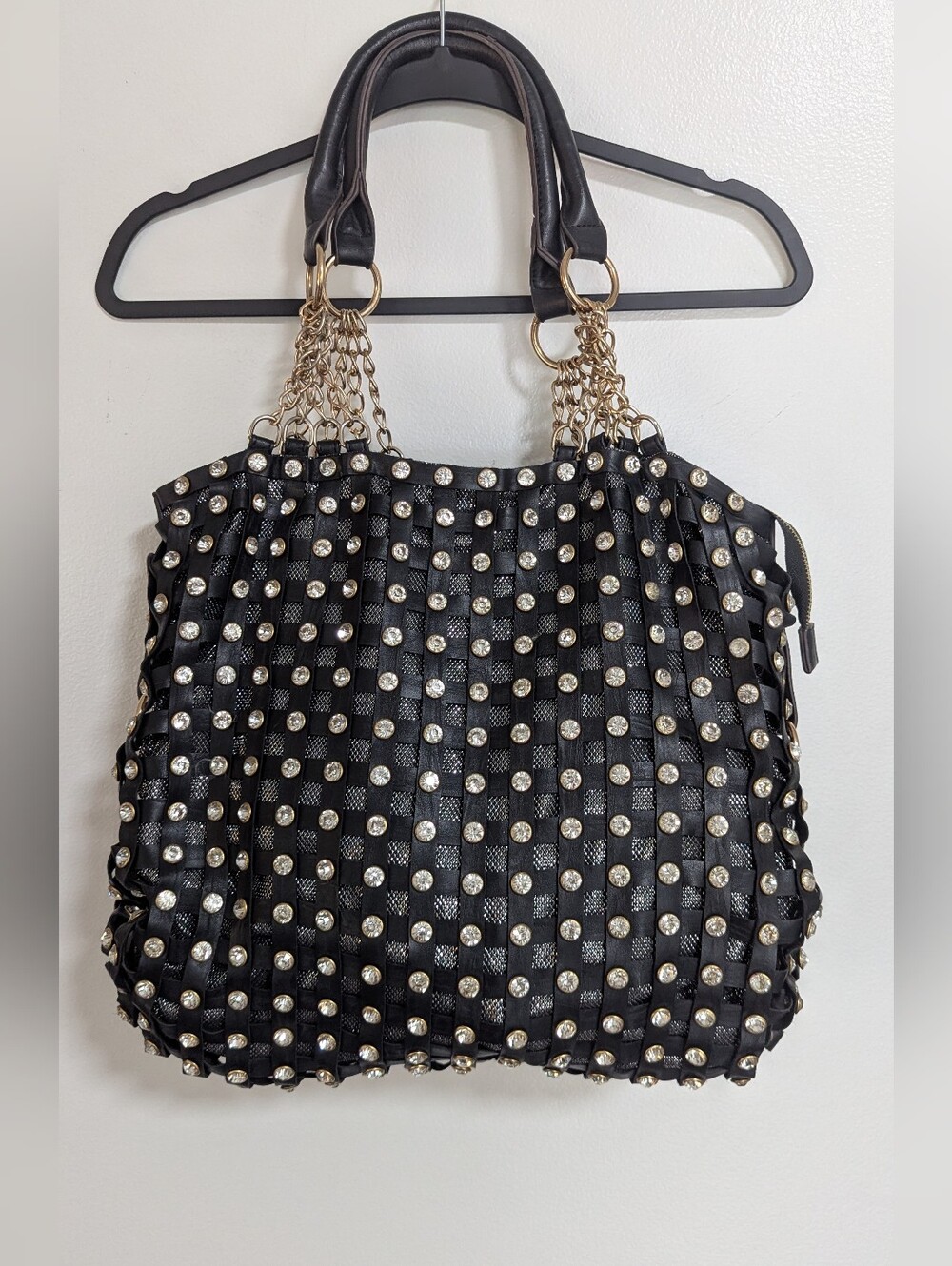 Banana Republic Metallic Rhinestone Studded Faux Leather Chain Handbag